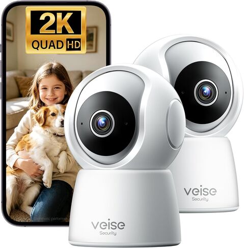 Veise 2K Indoor Camera for Home Security, Baby Monitor, WiFi Pet Dog Camera | 180-Day Cloud Storage Trial & SD Card Support, 360° Pan & Tilt, AI Motion Detection & Tracking, Night Version, 2-Way Audio in Saudi Arabia