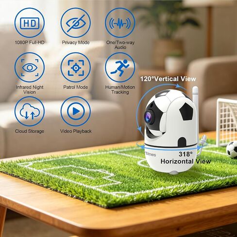 VTimes 1080P Pan/Tilt Indoor Camera, WiFi Cameras for Home Security | AI Human Dection, 2-Way Audio, Pet/Dog/Baby Camera with Phone App, Night Vision, 360° Angle of View, Share with Family in Saudi Arabia