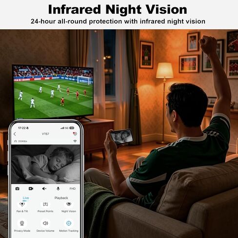 VTimes 1080P Pan/Tilt Indoor Camera, WiFi Cameras for Home Security | AI Human Dection, 2-Way Audio, Pet/Dog/Baby Camera with Phone App, Night Vision, 360° Angle of View, Share with Family in Saudi Arabia