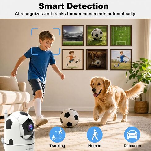 VTimes 1080P Pan/Tilt Indoor Camera, WiFi Cameras for Home Security | AI Human Dection, 2-Way Audio, Pet/Dog/Baby Camera with Phone App, Night Vision, 360° Angle of View, Share with Family in Saudi Arabia