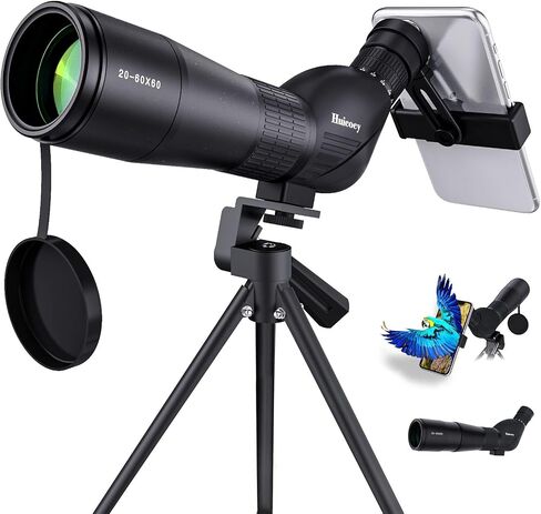 Spotting Scopes, 20-60x60mm Zoom 39-19m/1000m with FMC Lens, BAK4 45 Degree Angled Eyepiece, Fogproof Spotting Scope with Tripod, Phone Adapter, Carry Bag for Birding Watching in Saudi Arabia