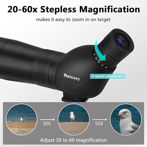 Spotting Scopes, 20-60x60mm Zoom 39-19m/1000m with FMC Lens, BAK4 45 Degree Angled Eyepiece, Fogproof Spotting Scope with Tripod, Phone Adapter, Carry Bag for Birding Watching in Saudi Arabia