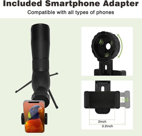 Spotting Scopes, 20-60x60mm Zoom 39-19m/1000m with FMC Lens, BAK4 45 Degree Angled Eyepiece, Fogproof Spotting Scope with Tripod, Phone Adapter, Carry Bag for Birding Watching in Saudi Arabia
