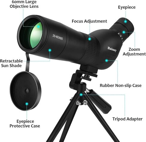 Spotting Scopes, 20-60x60mm Zoom 39-19m/1000m with FMC Lens, BAK4 45 Degree Angled Eyepiece, Fogproof Spotting Scope with Tripod, Phone Adapter, Carry Bag for Birding Watching in Saudi Arabia
