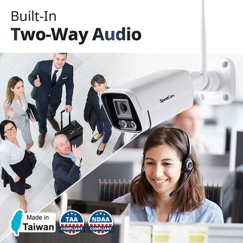 SpotCam BC1 2K Cloud AI WiFi Business Bullet IP Camera, Indoor/Outdoor, 2.4/5 GHz Wi-Fi Dual-Band, Two Way Audio, Night Vision, Waterproof,Support SD Card, Free 24 Hour Cloud Recording, Made in Taiwan in Saudi Arabia