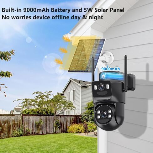 4K Solar Security Cameras Wireless Outdoor Battery Powered, 2.4GHz Dual Lens Bullet & 360°PTZ Linkage Outdoor Security Camera with Solar Panel, 8X Digital Zoom, Color Night Vision (2 Pack) in Kuwait