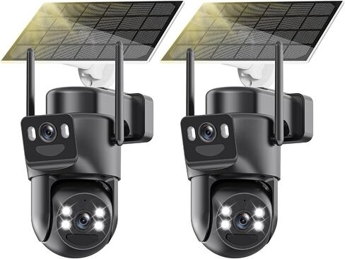 4K Solar Security Cameras Wireless Outdoor Battery Powered, 2.4GHz Dual Lens Bullet & 360°PTZ Linkage Outdoor Security Camera with Solar Panel, 8X Digital Zoom, Color Night Vision (2 Pack) in Kuwait