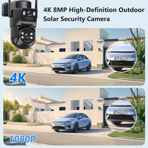 4K Solar Security Cameras Wireless Outdoor Battery Powered, 2.4GHz Dual Lens Bullet & 360°PTZ Linkage Outdoor Security Camera with Solar Panel, 8X Digital Zoom, Color Night Vision (2 Pack) in Kuwait