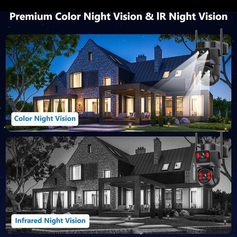4K Solar Security Cameras Wireless Outdoor Battery Powered, 2.4GHz Dual Lens Bullet & 360°PTZ Linkage Outdoor Security Camera with Solar Panel, 8X Digital Zoom, Color Night Vision (2 Pack) in Kuwait