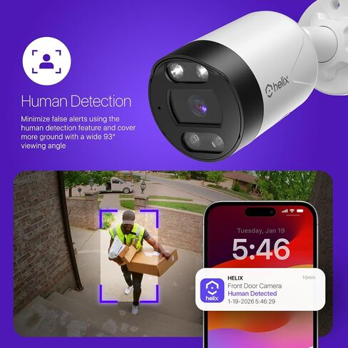 Helix 2PK 5MP Outdoor IP Security PoE Camera, Human Detection, NDAA Compliant, IP Surveillance Bullet, 2-Way Audio, Support 256GB MicroSD, 98ft Night Color Vision, Deterrent, 2PK-HLX-IP5M-B102EW-AI in Saudi Arabia