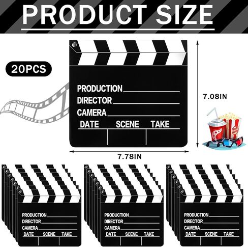 Jecery 20 Pcs Movie Film Clap Board 7 x 8 Inch Clapboard Directors Clapper Clapboard Movie Night Party Decorations Writable Cut Action Scene Board Centerpiece for Photo Prop (Black) in Saudi Arabia