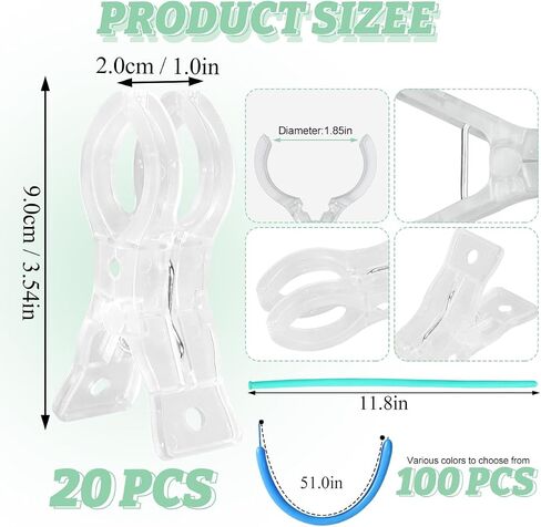 20 Pack Large Balloon Arch Clips, Clear Spring Clamps for Balloon Arch, 100 Pcs Long Balloons and 3.5 Inch Spring Clamps for Backdrop, Birthday Decoration Photography Studios in Saudi Arabia