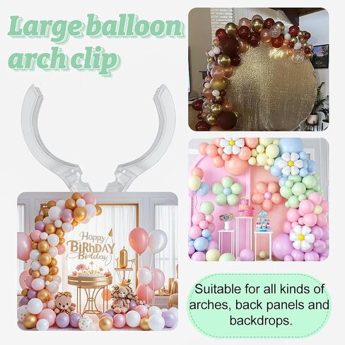 20 Pack Large Balloon Arch Clips, Clear Spring Clamps for Balloon Arch, 100 Pcs Long Balloons and 3.5 Inch Spring Clamps for Backdrop, Birthday Decoration Photography Studios in Saudi Arabia
