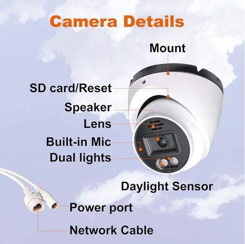 كاميرا Sinis 4K Security IP، كاميرا مراقبة خارجية داخلية PoE Turret، سلكية تعمل فقط مع NVR، رؤية ليلية ذكية بالأشعة تحت الحمراء بطول 100 قدم، كشف الإنسان والحركة، عدسة IP67، 2.8 مم، ميكروفون مدمج in Kuwait