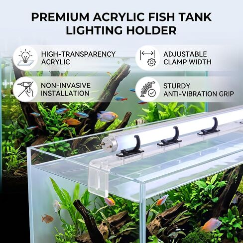 Light Tube Clips, Adjustable Acrylic Clamp Holder, for Aquarium Fish Tank LED | Clear Acrylic Brackets with Flexible Jaw for Mounting LED Tubes on Rimless and Framed Tanks Without Blocking Light in Saudi Arabia
