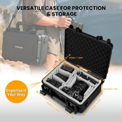 IP67 Waterproof Hard Case 11 Inch with Customizable EVA Padded Dividers, Lid Foam and Premium Shoulder Strap – Protective Case for Mirrorless Camera, Lens, Smaller Drones and Electronics in Saudi Arabia