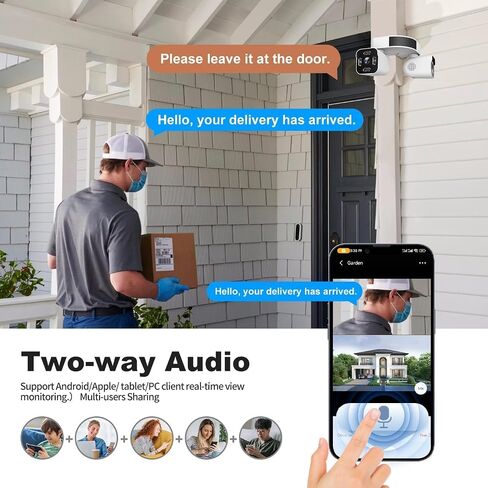1 pc Indoor Outdoor Security Camera Dual-Lens HD Camera,6MP Video Surveillance Camera,PTZ,Two-Way Audio,AI Motion Detection Alerts,2.4 GHz,Supports Cloud Storage/TF Card (No Monthly Fee) in Kuwait