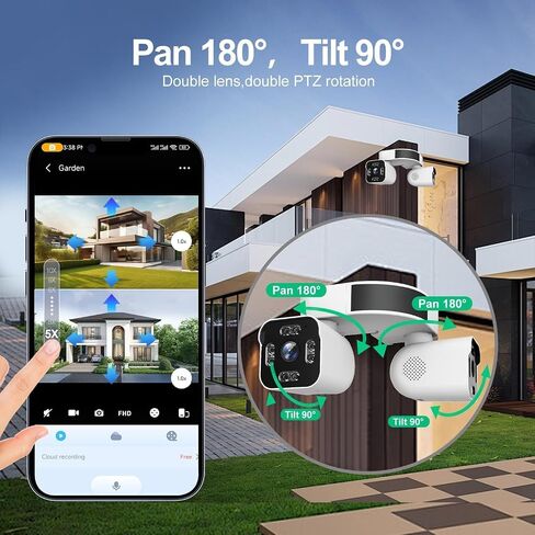 1 pc Indoor Outdoor Security Camera Dual-Lens HD Camera,6MP Video Surveillance Camera,PTZ,Two-Way Audio,AI Motion Detection Alerts,2.4 GHz,Supports Cloud Storage/TF Card (No Monthly Fee) in Kuwait