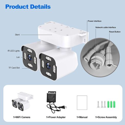 1 pc Indoor Outdoor Security Camera Dual-Lens HD Camera,6MP Video Surveillance Camera,PTZ,Two-Way Audio,AI Motion Detection Alerts,2.4 GHz,Supports Cloud Storage/TF Card (No Monthly Fee) in Kuwait