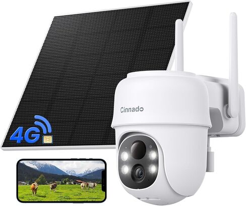 Cinnado 4G LTE Cellular Security Camera-No WiFi Outdoor Camera Wireless with 5W Solar Panel, 2K 360° Color Night Vision, PIR Motion, TF Card Storage, Works with Alexa, SIM Card Included, B6 4G 1P in Saudi Arabia