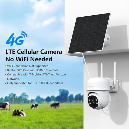 Cinnado 4G LTE Cellular Security Camera-No WiFi Outdoor Camera Wireless with 5W Solar Panel, 2K 360° Color Night Vision, PIR Motion, TF Card Storage, Works with Alexa, SIM Card Included, B6 4G 1P in Saudi Arabia