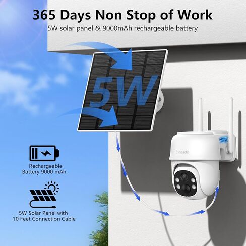 Cinnado 4G LTE Cellular Security Camera-No WiFi Outdoor Camera Wireless with 5W Solar Panel, 2K 360° Color Night Vision, PIR Motion, TF Card Storage, Works with Alexa, SIM Card Included, B6 4G 1P in Saudi Arabia