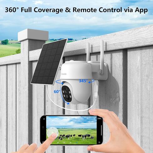 Cinnado 4G LTE Cellular Security Camera-No WiFi Outdoor Camera Wireless with 5W Solar Panel, 2K 360° Color Night Vision, PIR Motion, TF Card Storage, Works with Alexa, SIM Card Included, B6 4G 1P in Saudi Arabia