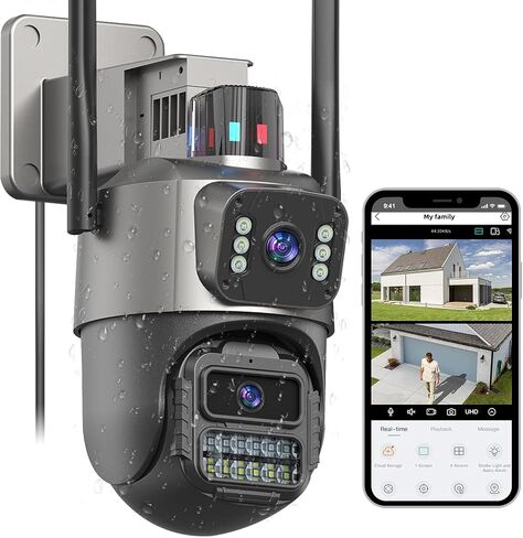 Outdoor Camera, Dual Lens PTZ 6MP Security Camera Outdoor (Grayish-Black) in Saudi Arabia