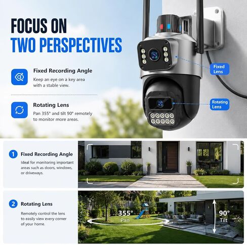 Outdoor Camera, Dual Lens PTZ 6MP Security Camera Outdoor (Grayish-Black) in Saudi Arabia