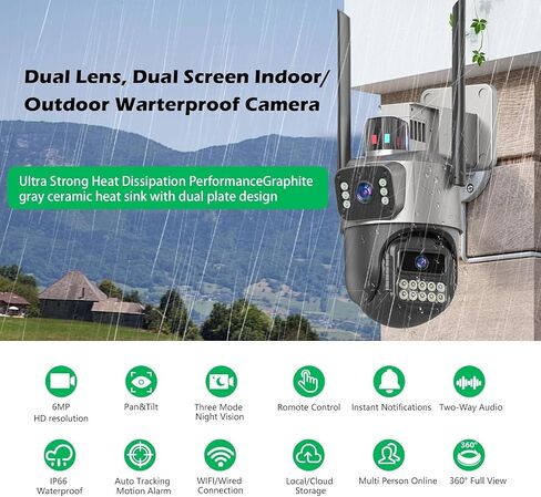 Outdoor Camera, Dual Lens PTZ 6MP Security Camera Outdoor (Grayish-Black) in Saudi Arabia
