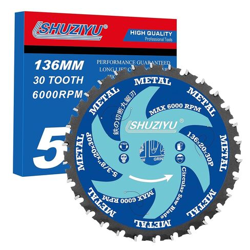 Metal Cutting Circular Saw Blade 5-3/8"(136mm)-50T. | Arbor 20mm with 5/8"-10mm Washer. Compatible with Cordless Saw, Ferrous Metal, Iron Bar, Sheet, Angle Cutting in Saudi Arabia