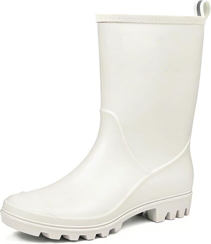Wide Calf Rain Boots for Women Waterproof Mid Height Garden Boots | Removable cushioned insole, easy slip-on fit, deep-lug grip for thick socks, jeans, mud & wet grass, great for dog walks in Saudi Arabia