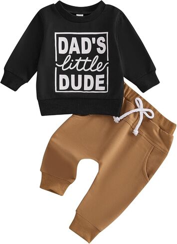Tsultryofs Baby Boy Fall Clothes Infant Toddler Outfit Letter Graphic Print Long Sleeve Sweatshirt Tops and Casual Pants Set in Saudi Arabia