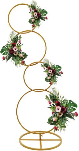 DYNAMI 5.3ft Gold 4-Tier Round Hoop Backdrop Stand for Wedding Party Decor | Gold Metal Flower Arch Frame with Round Base,Freestanding Floral Balloon Display Rack for Bridal Shower Photo Booth Decor in Saudi Arabia