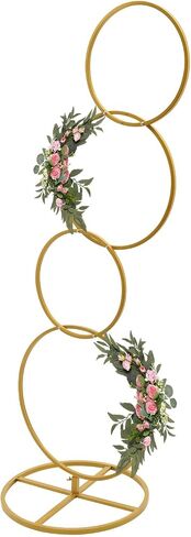 DYNAMI 5.3ft Gold 4-Tier Round Hoop Backdrop Stand for Wedding Party Decor | Gold Metal Flower Arch Frame with Round Base,Freestanding Floral Balloon Display Rack for Bridal Shower Photo Booth Decor in Saudi Arabia