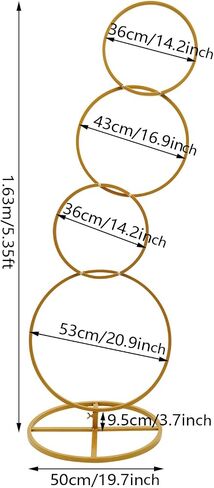 DYNAMI 5.3ft Gold 4-Tier Round Hoop Backdrop Stand for Wedding Party Decor | Gold Metal Flower Arch Frame with Round Base,Freestanding Floral Balloon Display Rack for Bridal Shower Photo Booth Decor in Saudi Arabia