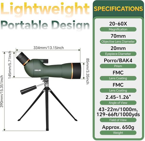 ESSLNB Spotting Scope with Tripod, BAK4 High Definition Waterproof Spotter Scope with Phone Adapter, Fogproof Spotting Scopes for Target Shooting, Bird Watching, Wildlife Viewing in Saudi Arabia