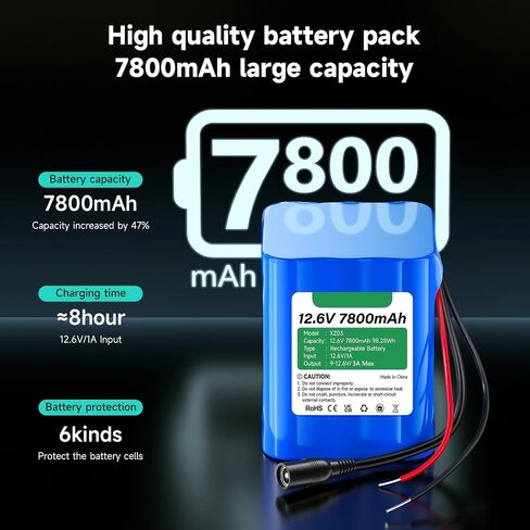 CITYORK 12V Rechargeable Battery 7800mAh with Charger, Bare Leads, Cable Connector for DIY Projects, Speakers Box, Radio Equipment, Toy Cars, Solar Panels, LED Light Strip, CCTV Camera, etc in Saudi Arabia