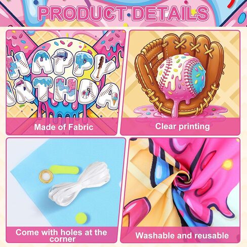 Ice Cream Drip Baseball Birthday Party Backdrop Large Birthday Baseball Ice Cream Photo Background Banner Sport Birthday for Teenager Holiday Home Wall Holiday Christmas Favor in Saudi Arabia