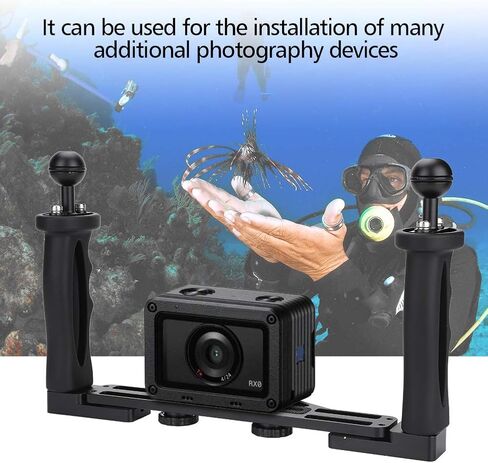 Fabater Camera Dual Handle Grip Underwater Aluminum Tray for Housing Case, Diving Photography Accessory with 1in Ball & 1/4in Screw, Ergonomic Comfort Grip, Lightweight Sturdy Support in Kuwait