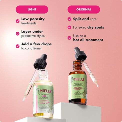 Mielle Organics Rosemary & Mint Light Hair Oil, Split Ends & Dry Scalp Treatment - Infused with Biotin & Essential Oils for Strengthening, Soothing, Moisturizing & Encouraging Longer Hair (2 Oz) in Kuwait