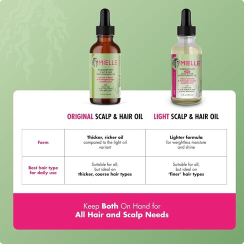 Mielle Organics Rosemary & Mint Light Hair Oil, Split Ends & Dry Scalp Treatment - Infused with Biotin & Essential Oils for Strengthening, Soothing, Moisturizing & Encouraging Longer Hair (2 Oz) in Kuwait