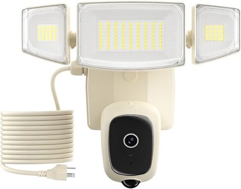 iMaihom 2K Floodlight Camera with Plug-in Power Cable, 3000LM Security Outdoor Cam with Motion-Activated, Color Night Vision, 2-Way Audio, Siren, 24/7 Recording, IP65, 5G/2.4G WiFi, Cream in Kuwait
