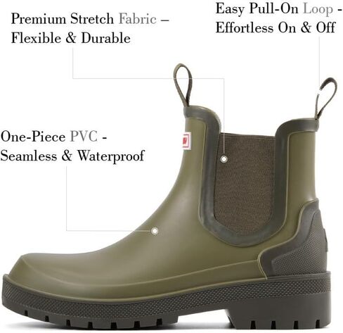 SUREWAY Women's Short Ankle Rain Boots,Waterproof Rubber Garden Shoes,Slip Resistant Chelsea Rain Boots For Ladies,Ole.Green,Size 6 in Kuwait