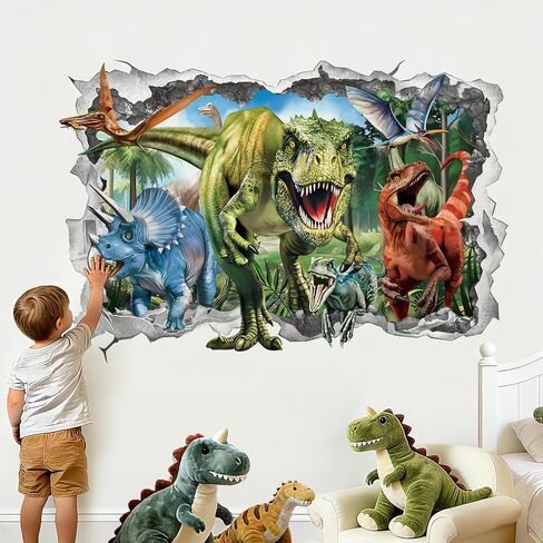 wondever Dinosaur World Map Wall Stickers Dino Animal World Map Peel and Stick Wall Art Decals for Boys Room Kids Bedroom Living Room in Kuwait