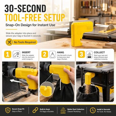 1Pcs Universal Dust Collector for Table Saw & Miter Saw, Tool-Free Connection, Upgraded Dust Extractor Accessories with Drawstring Bag, 2.05 Inch Snap-On Dust Port Fit in Kuwait