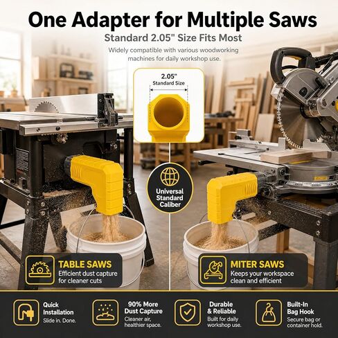 1Pcs Universal Dust Collector for Table Saw & Miter Saw, Tool-Free Connection, Upgraded Dust Extractor Accessories with Drawstring Bag, 2.05 Inch Snap-On Dust Port Fit in Kuwait