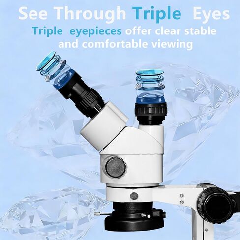 DZQ Jewelry Trinocular Microscope with Camera, 7X-45X Magnification | Multi-Directional Stand 0.5X Barlow Lens Camera Eyepiece, 60 Ring Light Illuminator, Jewelers Microscope for Engraving Making in Saudi Arabia
