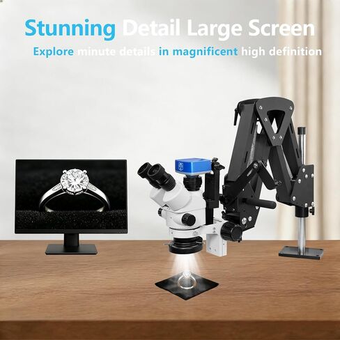 DZQ Jewelry Trinocular Microscope with Camera, 7X-45X Magnification | Multi-Directional Stand 0.5X Barlow Lens Camera Eyepiece, 60 Ring Light Illuminator, Jewelers Microscope for Engraving Making in Saudi Arabia