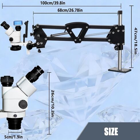 DZQ Jewelry Trinocular Microscope with Camera, 7X-45X Magnification | Multi-Directional Stand 0.5X Barlow Lens Camera Eyepiece, 60 Ring Light Illuminator, Jewelers Microscope for Engraving Making in Saudi Arabia